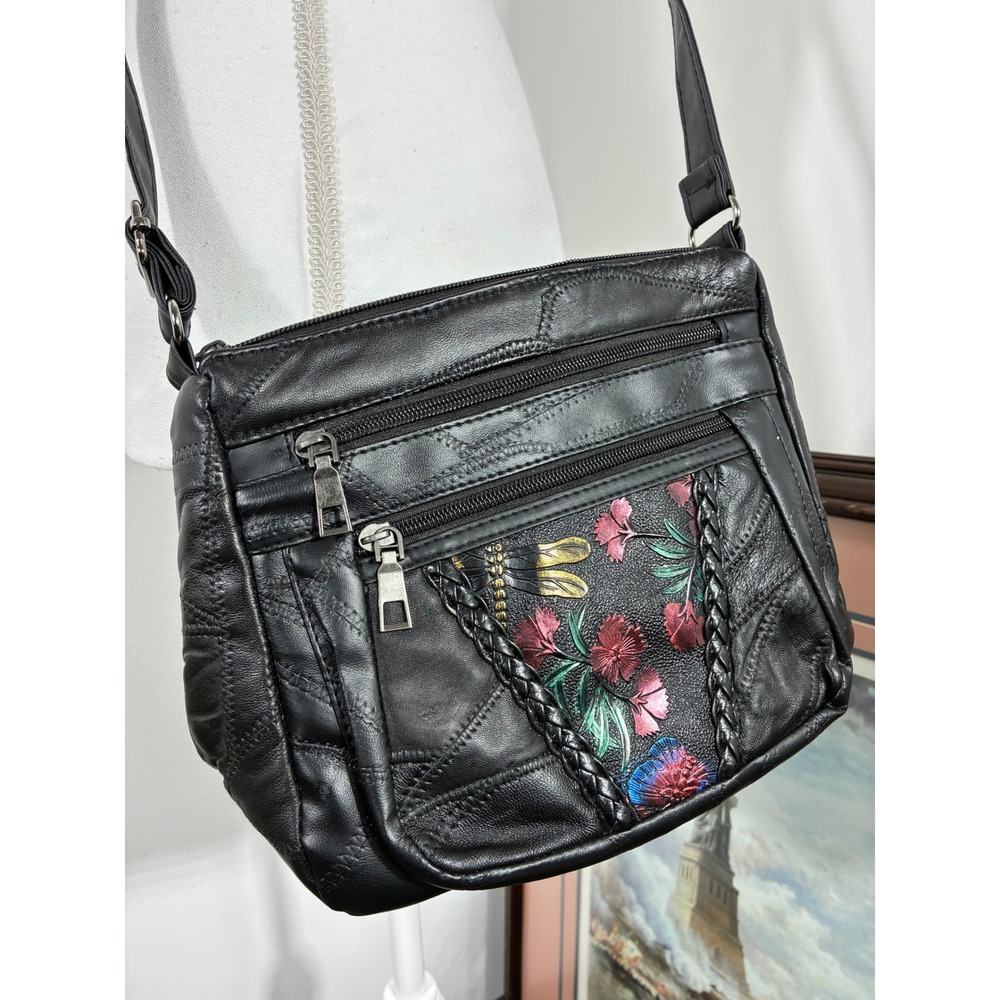 Crossbody Bag Black Floral Patchwork Boho Whimsigoth